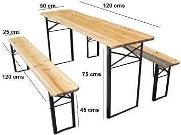 FEFE Large 3 Piece Wooden Folding Picnic Beer Table Bench Trestle Patio Outdoor Garden Pub Camping Portable Picnic Trestle Garden furniture Dining Table Set Camping BBQ Stools