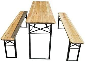 FEFE Large 3 Piece Wooden Folding Picnic Beer Table Bench Trestle Patio Outdoor Garden Pub Camping Portable Picnic Trestle Garden furniture Dining Table Set Camping BBQ Stools