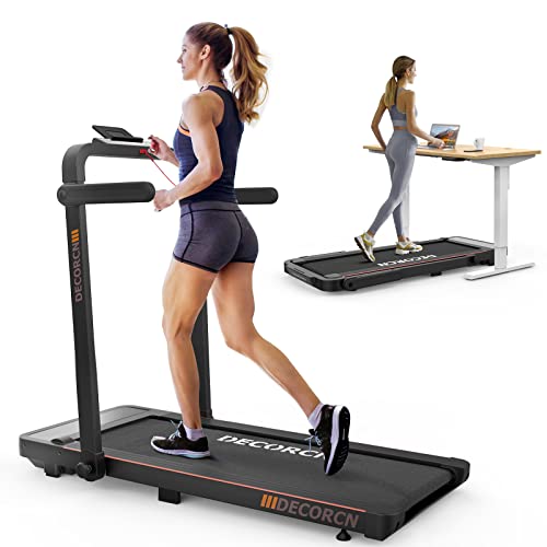 Decorcn Folding Treadmill, 2.5HP Under Desk Treadmill with Bluetooth Speaker, Remote Control Wide Running Belt Walking Running Machine for Home Office Fitness