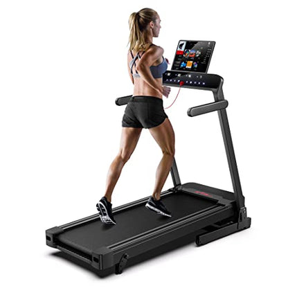 Foldable Treadmill 3 Incline Levels, Max Weight 180kg, Up to 16km/h, Bluetooth APP, FLYLINKTECH Home LCD Silent Treadmill, 43 * 110cm Running Belt, 12 Exercise Modes