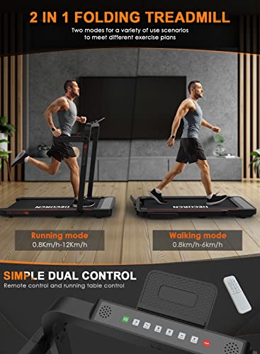 Decorcn Folding Treadmill, 2.5HP Under Desk Treadmill with Bluetooth Speaker, Remote Control Wide Running Belt Walking Running Machine for Home Office Fitness