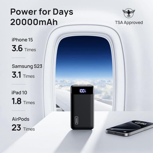 INIU Power Bank, 20000mAh Fast Charging Portable Charger, 22.5W Powerbank with USB C Input & Output, Battery Pack PD3.0 QC4.0 for iPhone 15 14 13 12 11 Pro Max Mini Plus Samsung S22 S21 S20 iPad etc