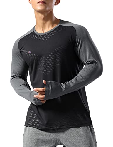 Men's Running Shirts Sports Long Sleeve Fitness Bodybuilding Tee Shirts Dry Fit Top Sweatshirts Black M