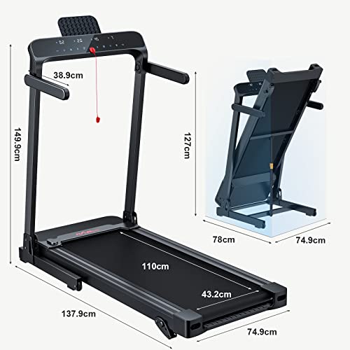 Foldable Treadmill 3 Incline Levels, Max Weight 180kg, Up to 16km/h, Bluetooth APP, FLYLINKTECH Home LCD Silent Treadmill, 43 * 110cm Running Belt, 12 Exercise Modes