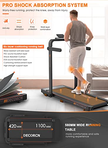 Decorcn Folding Treadmill, 2.5HP Under Desk Treadmill with Bluetooth Speaker, Remote Control Wide Running Belt Walking Running Machine for Home Office Fitness