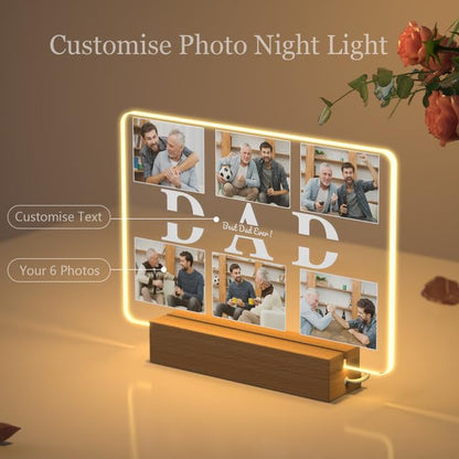 Personalised Gifts for Dad Father - Custom Light up Picture Frame for Dad Father's Day,Customised Photo Albums Night Light Frame Plaque Personalised Presents for Daddy