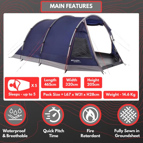 Eurohike Rydal 500 Tent for 5 People with Darkened Bedrooms Separate Top Dad