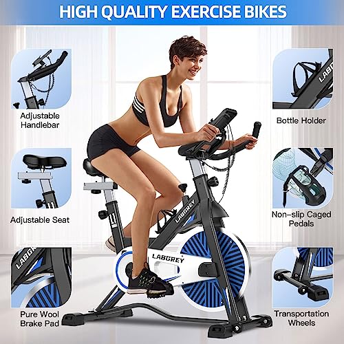 LABGREY Exercise Bike Indoor Cycling Bike Stationary Cycle Bike with Heart Rate Sensor & Comfortable Seat Cushion, Quiet Fitness Bike for Home Cardio Workout