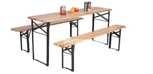 Large 3 Piece Wooden Folding Picnic Beer Table Bench Trestle Patio Outdoor Garden Pub Camping Portable Picnic Trestle Garden furniture Dining Table Set Camping BBQ Stools Size: 120 x 50 x 75 cm