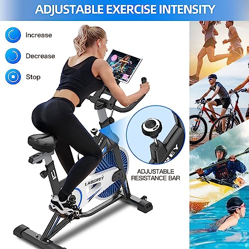 LABGREY Exercise Bike Indoor Cycling Bike Stationary Cycle Bike with Heart Rate Sensor & Comfortable Seat Cushion, Quiet Fitness Bike for Home Cardio Workout