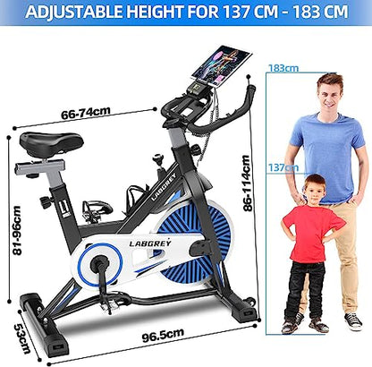 LABGREY Exercise Bike Indoor Cycling Bike Stationary Cycle Bike with Heart Rate Sensor & Comfortable Seat Cushion, Quiet Fitness Bike for Home Cardio Workout