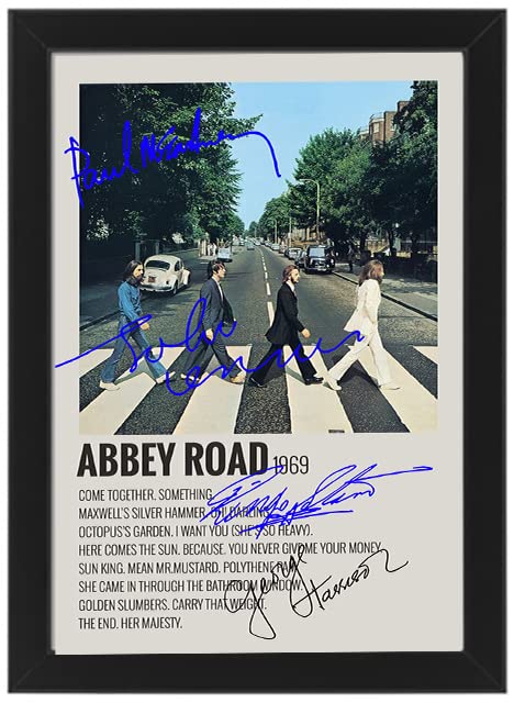 Beatles Abbey Road Poster Autographed Album Cover Signed Poster - Wall Art Print Display, Fan Merchandise Gift, Decor for Studio, Office, Home (Unframed, A4 (12x8" - 30x21cm))