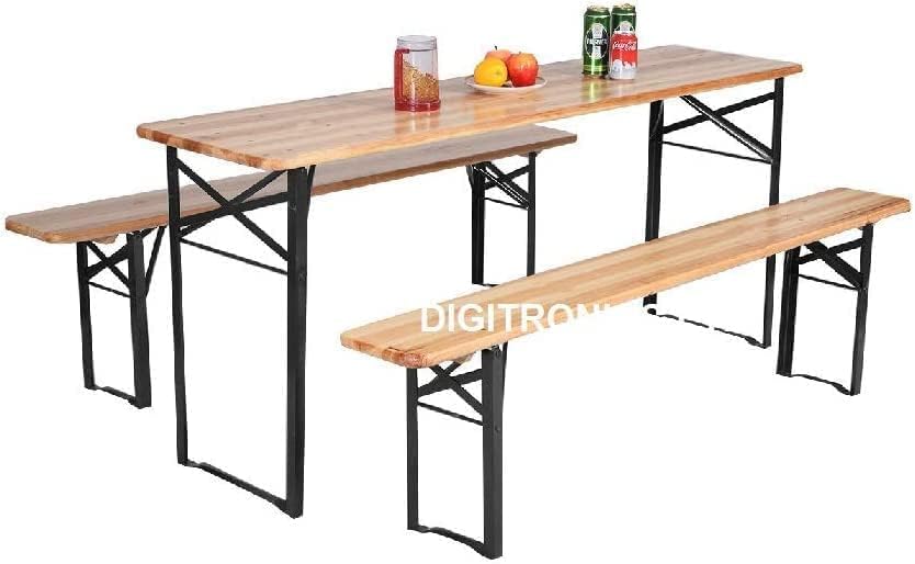 FEFE Large 3 Piece Wooden Folding Picnic Beer Table Bench Trestle Patio Outdoor Garden Pub Camping Portable Picnic Trestle Garden furniture Dining Table Set Camping BBQ Stools