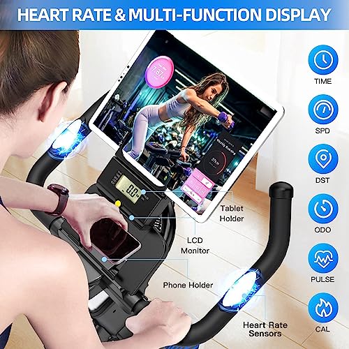 LABGREY Exercise Bike Indoor Cycling Bike Stationary Cycle Bike with Heart Rate Sensor & Comfortable Seat Cushion, Quiet Fitness Bike for Home Cardio Workout