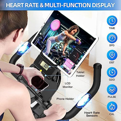 LABGREY Exercise Bike Indoor Cycling Bike Stationary Cycle Bike with Heart Rate Sensor & Comfortable Seat Cushion, Quiet Fitness Bike for Home Cardio Workout