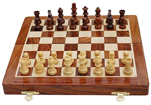 BCBESTCHESS Pocket Size, Travel Chess Set, Handcrafted Magnetic Wooden Folding Chess Board Set With Extra Queens & Storage For Chessmen (7 X7 Inches)