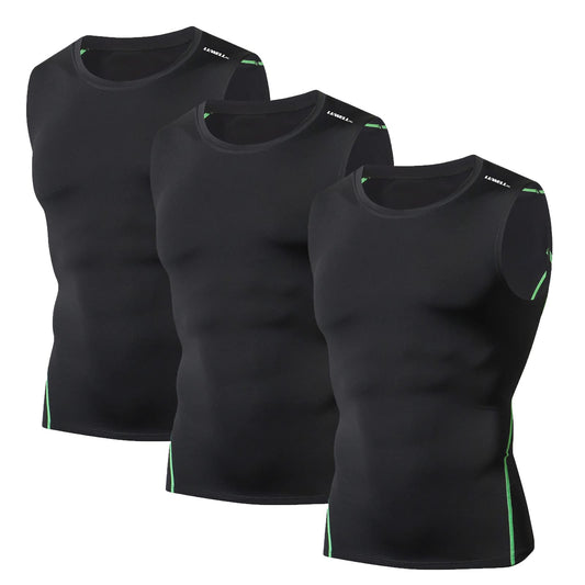 LUWELL PRO Men's 3 Pack Compression Vest Tops,Sleeveless Workout T Shirt Quick Dry for Men Running,Fitness,Gym,Training,Athletic（0621-Black-M