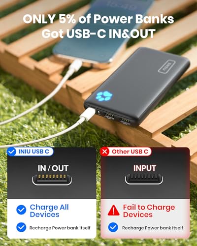 INIU Power Bank, Portable Charger 10000mAh Slimmest & Lightest High-Speed USB C Input & Output, PowerBank Triple 3A Phone Battery Pack for iPhone 15 14 13 Plus Pro Max Mini Samsung Xiaomi iPad