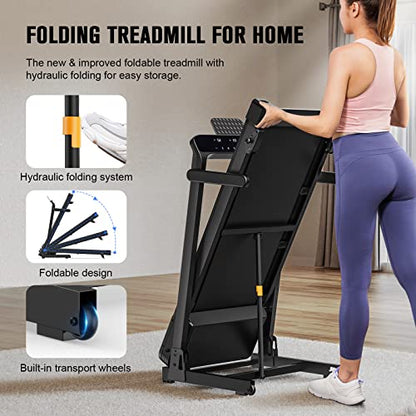 Foldable Treadmill 3 Incline Levels, Max Weight 180kg, Up to 16km/h, Bluetooth APP, FLYLINKTECH Home LCD Silent Treadmill, 43 * 110cm Running Belt, 12 Exercise Modes