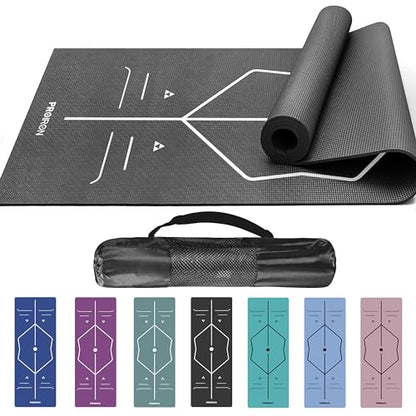 PROIRON Yoga Mats for Women with Alignment and Carrying Bag, Exercise Fitness Mat 4mm Thick Foam Non-Slip Training Matt for Home Gym Kids Workout Mats 173 x 61 x 0.4 cm - Black