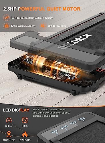 Decorcn Folding Treadmill, 2.5HP Under Desk Treadmill with Bluetooth Speaker, Remote Control Wide Running Belt Walking Running Machine for Home Office Fitness