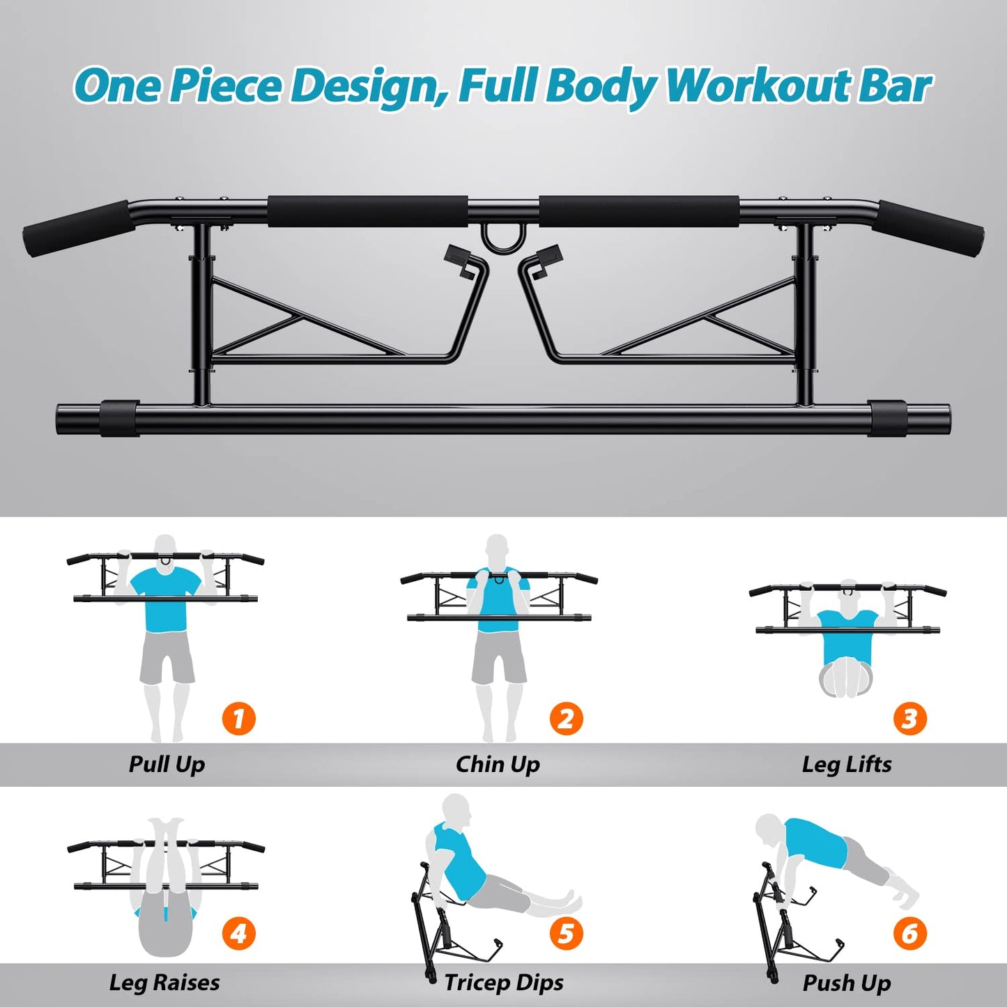 JX FITNESS Door Frame Pull up Bar Doorway Chin up Bar with Padded Handles Foldable for Home Gym, No Drilling