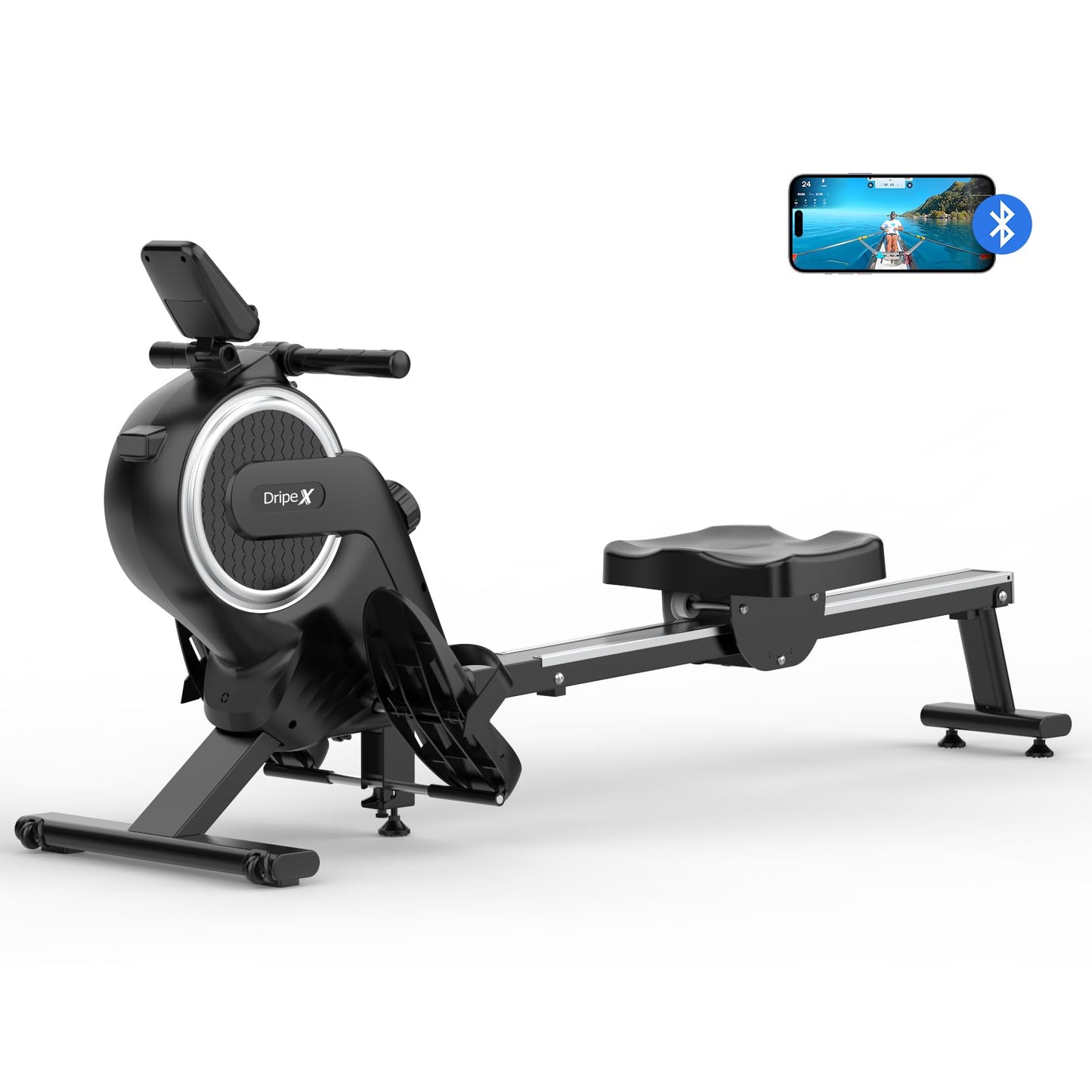 Dripex Magnetic Rowing Machine with Aluminum Slide Rail,16 Levels of Adjustable Resistance,Max Weight Capacity 265 Lbs for Home Gym, LCD App/Monitor