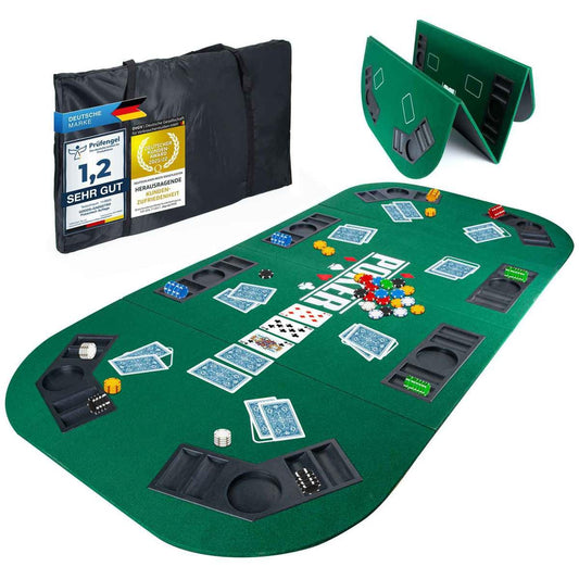 GOODS+GADGETS XXL Poker Table Rest 160 x 80 cm Foldable Poker Mat; Poker Accessories Poker Mat Table Support Felt; with 8 Drink Holders; Mobile & Foldable