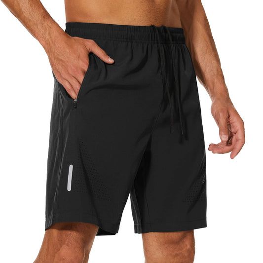 - YUTYTH Mens Gym Running Shorts Breathable Quick Dry 7" Gym Athletic Shorts with Zipper Pockets and Reflective Strip Black