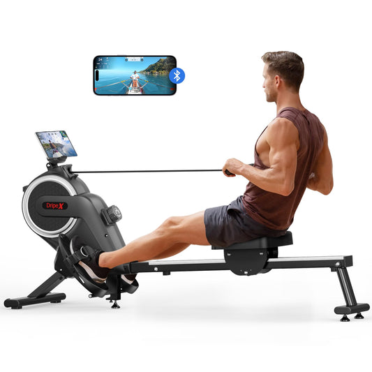 Dripex Magnetic Rowing Machine with Aluminum Slide Rail,16 Levels of Adjustable Resistance,Max Weight Capacity 265 Lbs for Home Gym, LCD App/Monitor