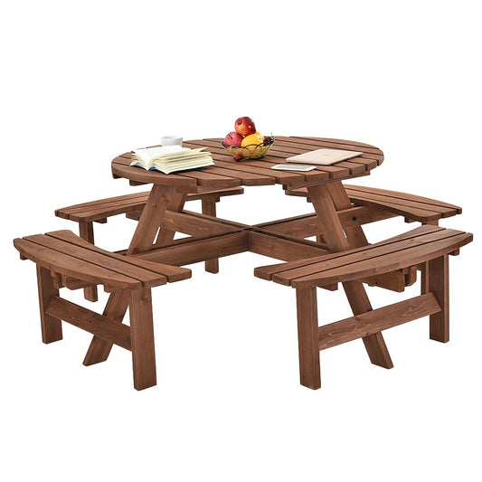 Britoniture 8 Seater Wooden Round Picnic Table and Bench for Garden Pub Patio