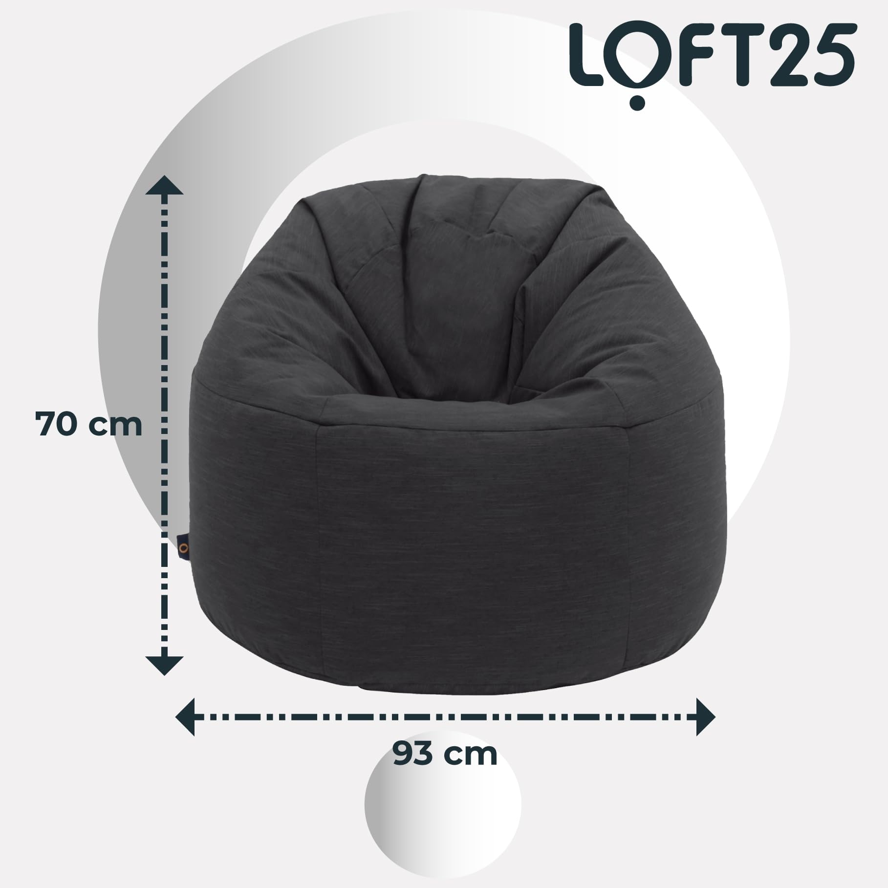 Loft 25 Round Bean Bag Chair Indoor Living Room Adult Gaming Beanbag Top Dad