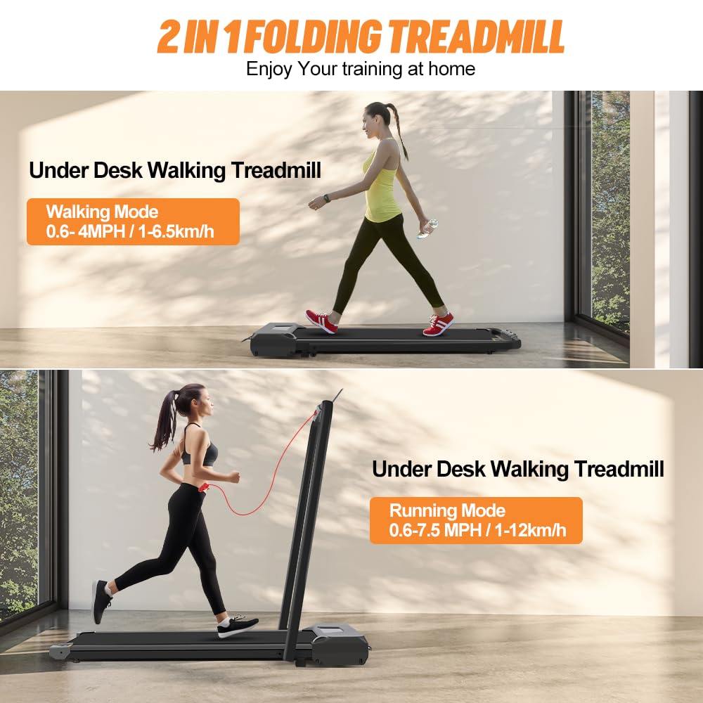 Panana Treadmill Under Desk Treadmill Walking Running Machine for Home Use, Foldable Treadmill with LED Monitor and Remote Control, 220 Weight Capacity