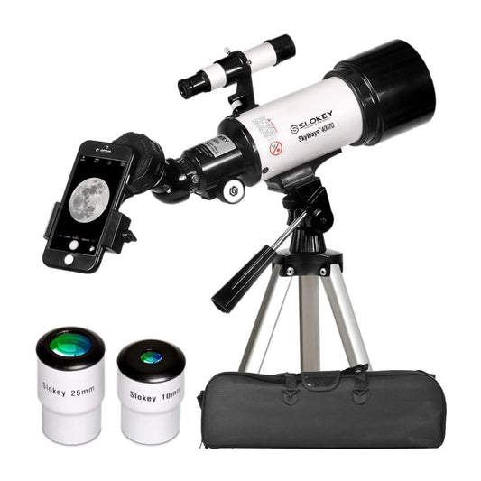 Slokey Astronomy Telescope 40070-16x-120x Travel Scope, 2 Eyepieces, 3x Barlow Lens, Tripod Mount, Phone Adapter - Portable for Kids, Beginners - Ideal for Stargazing Moon, Planets, Stars (21x13x49cm)