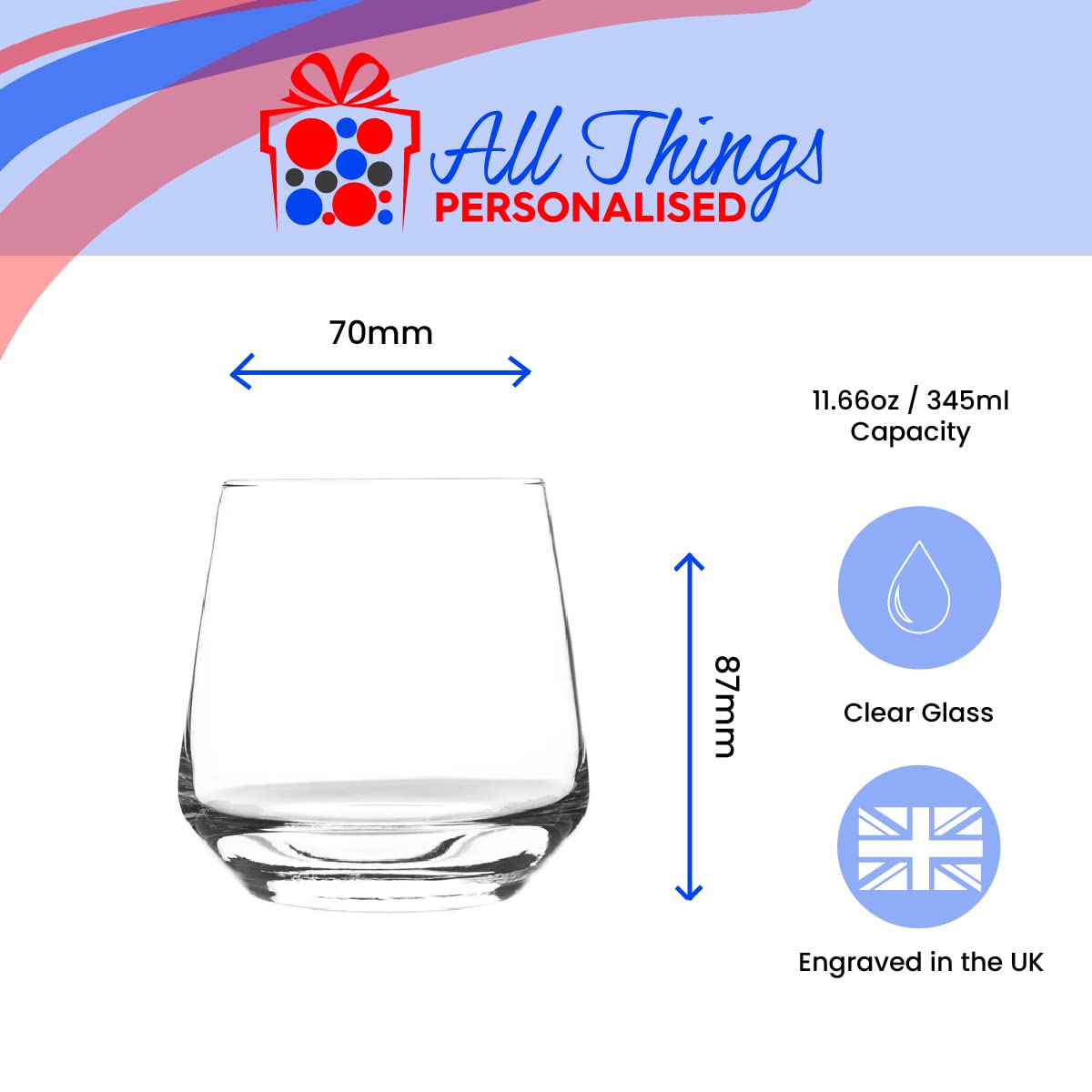 Personalised Engraved 345ml Tallo Whiskey Glass, Personalise with A Message for Any Occasion, Stylize with a Variety of Fonts, Gift Box Included, Laser Engraved, Birthday Wedding Usher Gift