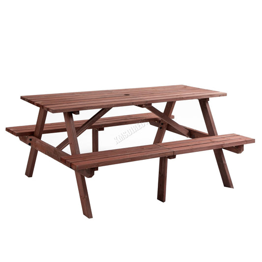 BIRCHTREE Outdoor Wooden Picnic BBQ Rectangular Table Bench Garden Patio Deck Pub Chair 4 Seats Garden Patio Home Park Furniture Fir Wood Brown New