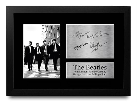 HWC Trading FRAMED The Beatles Signed A4 Printed Autograph John Lennon Ringo Starr Paul McCartney George Harrison Music Gift Print Photo Picture Display