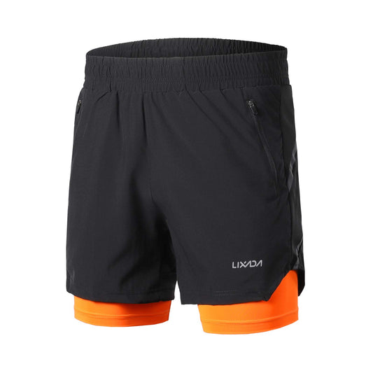 Lixada Men 2 in 1 Running Shorts Quick Drying Breathable Active Training Exercise Jogging Marathon Cycling Shorts