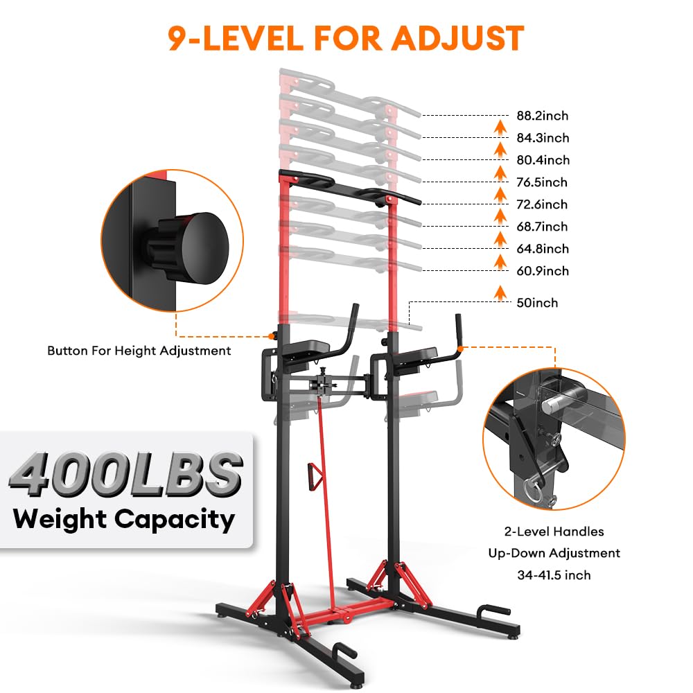 ONETWOFIT Power Tower Pull Up Bar Station, Multi-Function Adjustable Height Foldable Dip Station for Home Gym Workout, Heavy Duty Strength Training Fitness Equipment, Pull Up Stand 400LBS