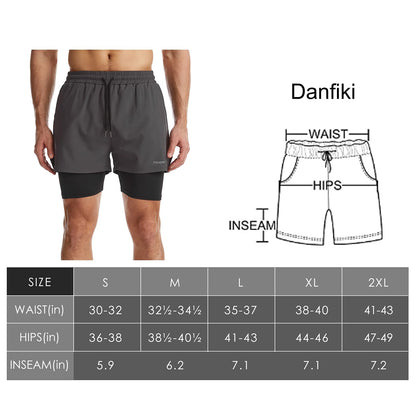 Danfiki Men Running Shorts Men's Shorts Workout with Phone Pocket 2 in 1 Gym Training Shorts Lightweight Quick Drying Grey