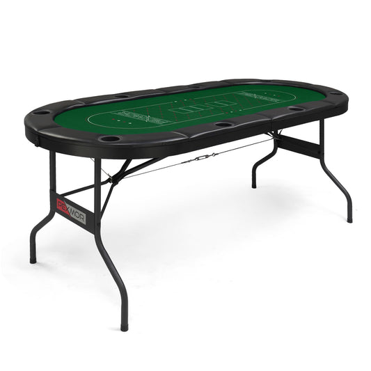 PEXMOR Foldable 8 Player Poker Table, Folding Blackjack Casino Card Game Table with Stainless Steel Cup Holders & Padded Rails, Portable Texas Holdem Poker Table