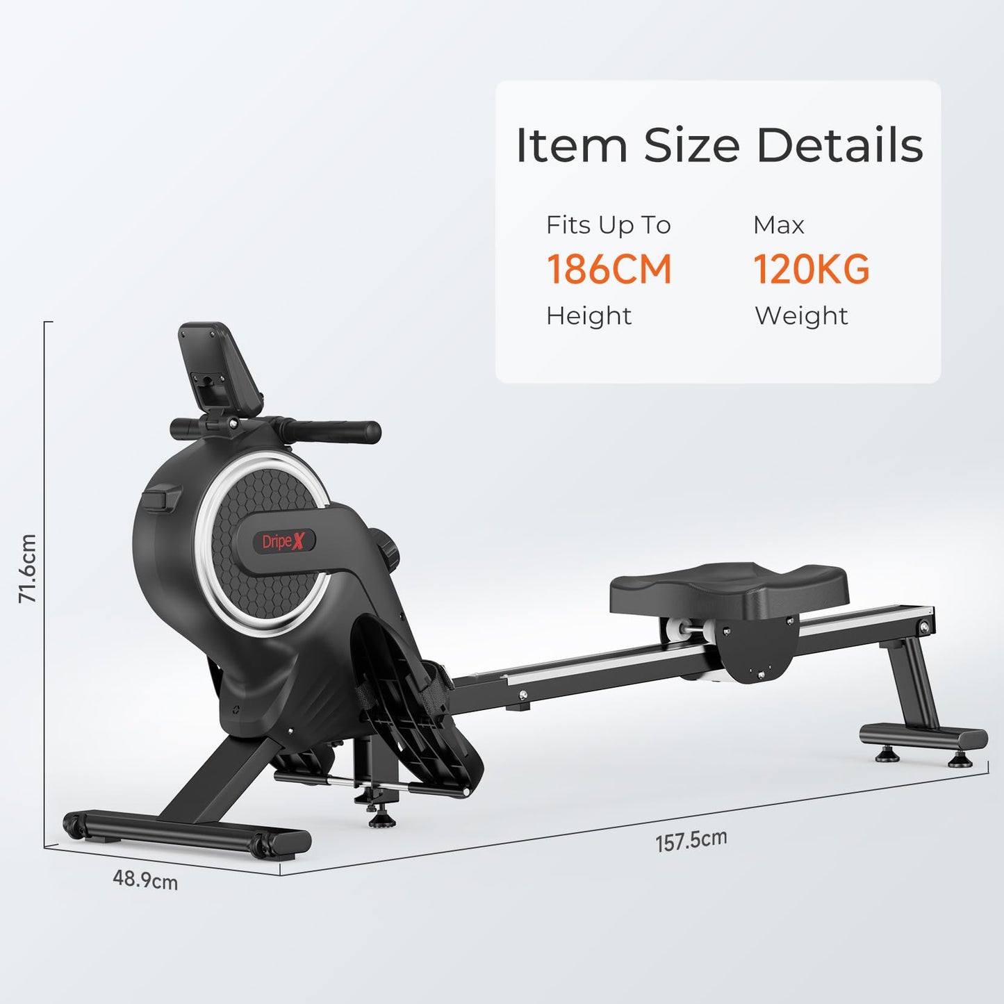 Dripex Magnetic Rowing Machine with Aluminum Slide Rail,16 Levels of Adjustable Resistance,Max Weight Capacity 265 Lbs for Home Gym, LCD App/Monitor