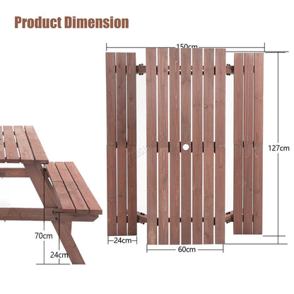 BIRCHTREE Outdoor Wooden Picnic BBQ Rectangular Table Bench Garden Patio Deck Pub Chair 4 Seats Garden Patio Home Park Furniture Fir Wood Brown New