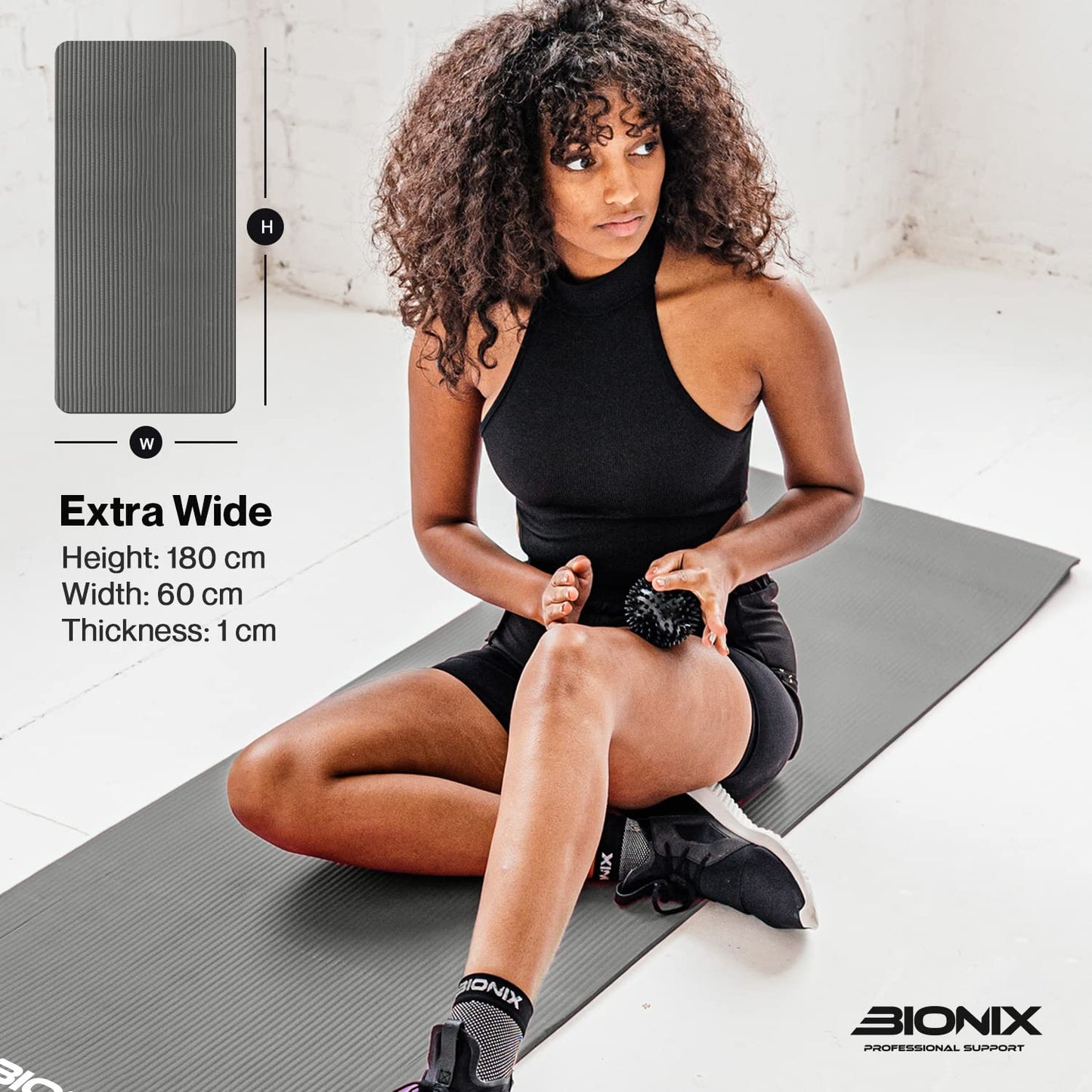 Bionix Exercise Mat with Carry Handle Strap- Extra Thick NBR Yoga Mats for Men and Women- 180cm x 60cm Durable, Non Slip Mat - Gym Mats for Home, Camping, Pilates and Workout