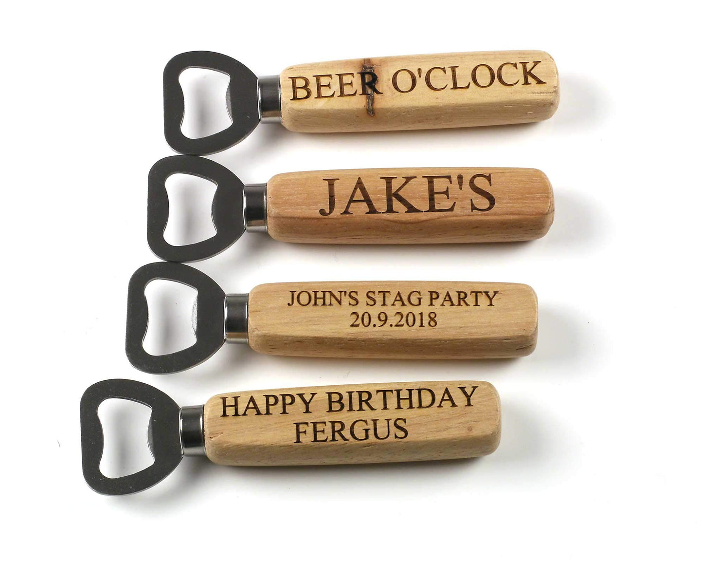 Personalised Engraved Bottle Opener with Wood Handle Choice of Fonts