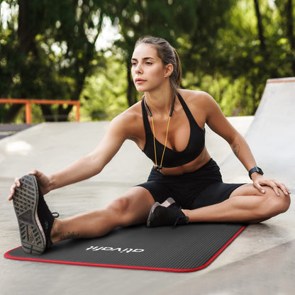 ATIVAFIT NBR Yoga Mat,10MM Extra Thick Exercise Mat -183cm x 61cm,Non Slip Mat with Yoga Mat Strap, Ideal for Pilates, Sit Ups, Planks, Stretching, Push Ups Exercise or Other Home Workouts Black