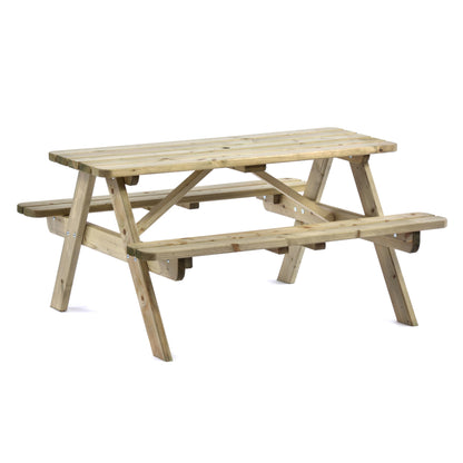 BrackenStyle Tiptree 6 Seat Wooden Picnic Bench - Durable Pub A Frame Picnic Table - Pressure Tanalised Treated Scandinavian Pine (140cm | 6 Person)