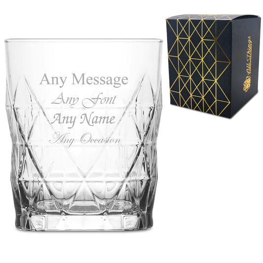 Personalised Engraved 345ml Keops Whisky Glass, Personalise with Any Message for Any Occasion, Stylize with a Variety of Fonts, Gift Box Included, Laser Engraved