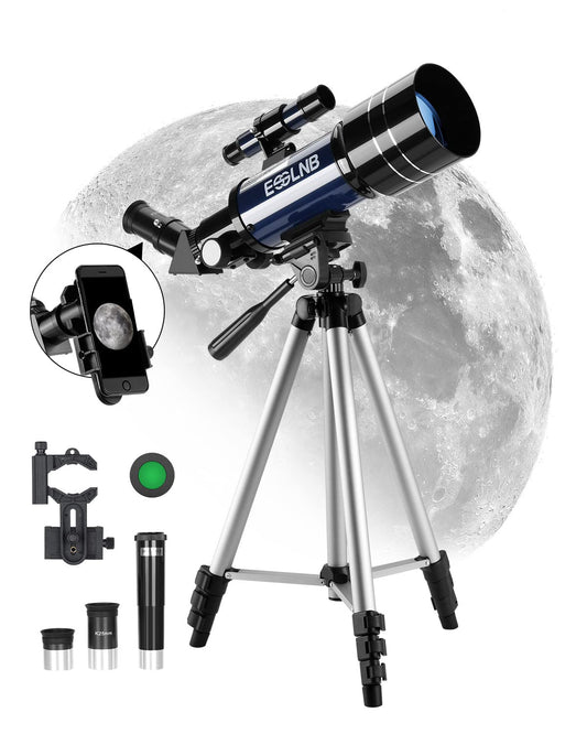 ESSLNB Telescope 36070 Telescopes for Astronomy Adult with Adjustable Tripod and Phone Adapter 70mm Fully Coated Lens 3X Barlow Lens Moon Filter