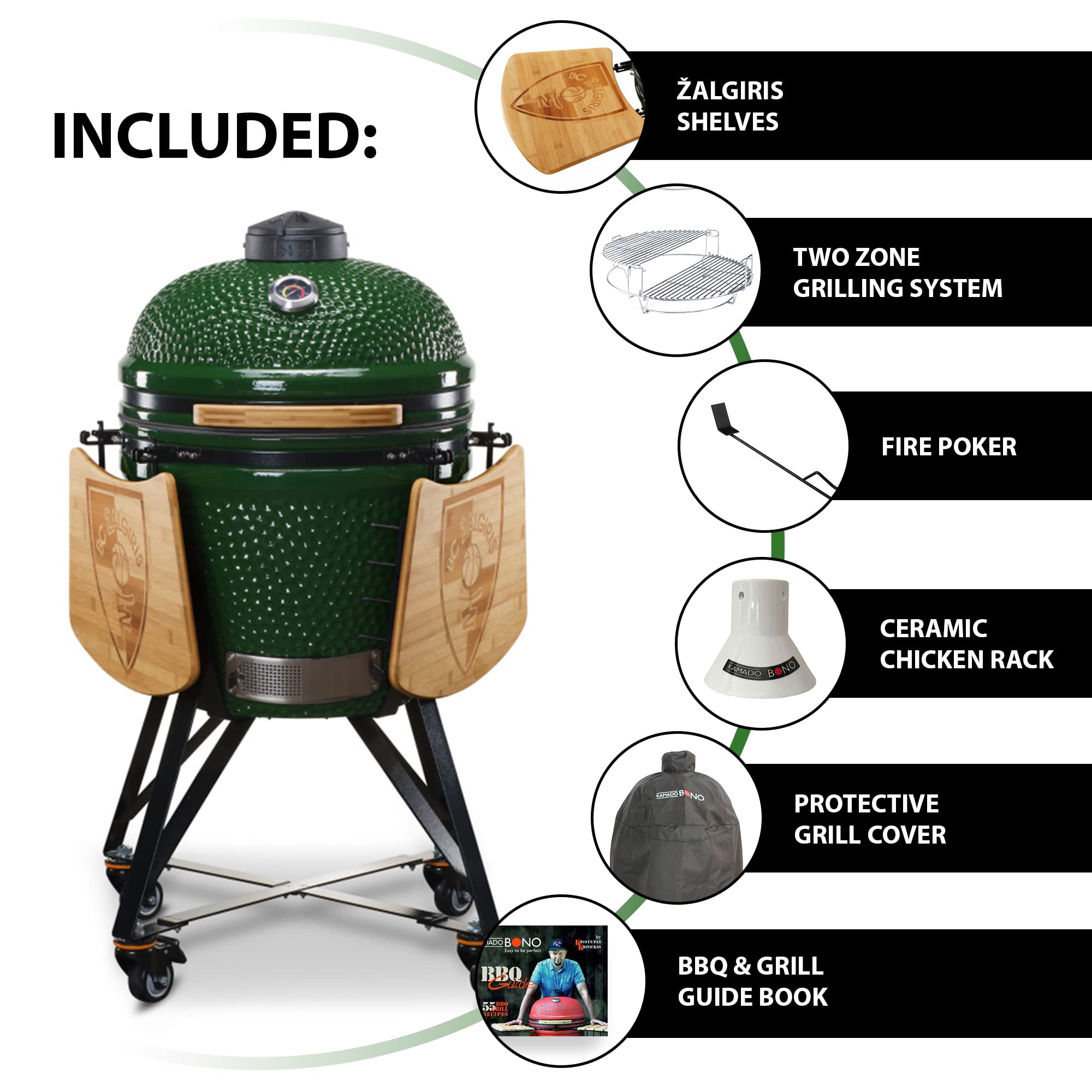 KAMADO BONO Green Egg BBQ Grill 21 I Kamado BBQ Charcoal Grill with Top Dad